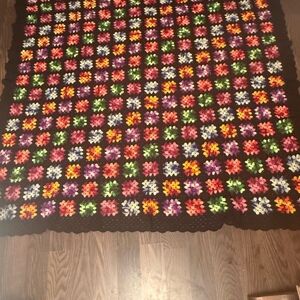 Vintage crochet blanket black multicolor